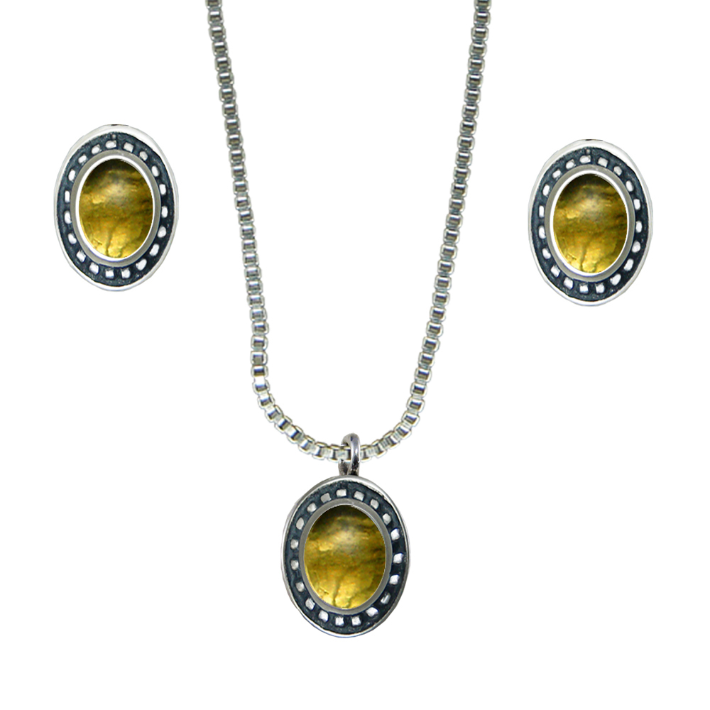 Sterling Silver Petite Necklace Earrings Set Citrine